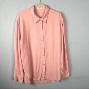 Babaton Pink Oversized Linen Blend Long Sleeve High Low Shirt Button Up Tunic Lg